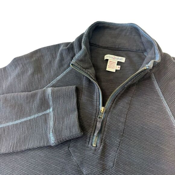 Carbon2Cobalt Grey Thermal Waffle Knit Quarter Zip Pullover, M - Picture 1 of 8